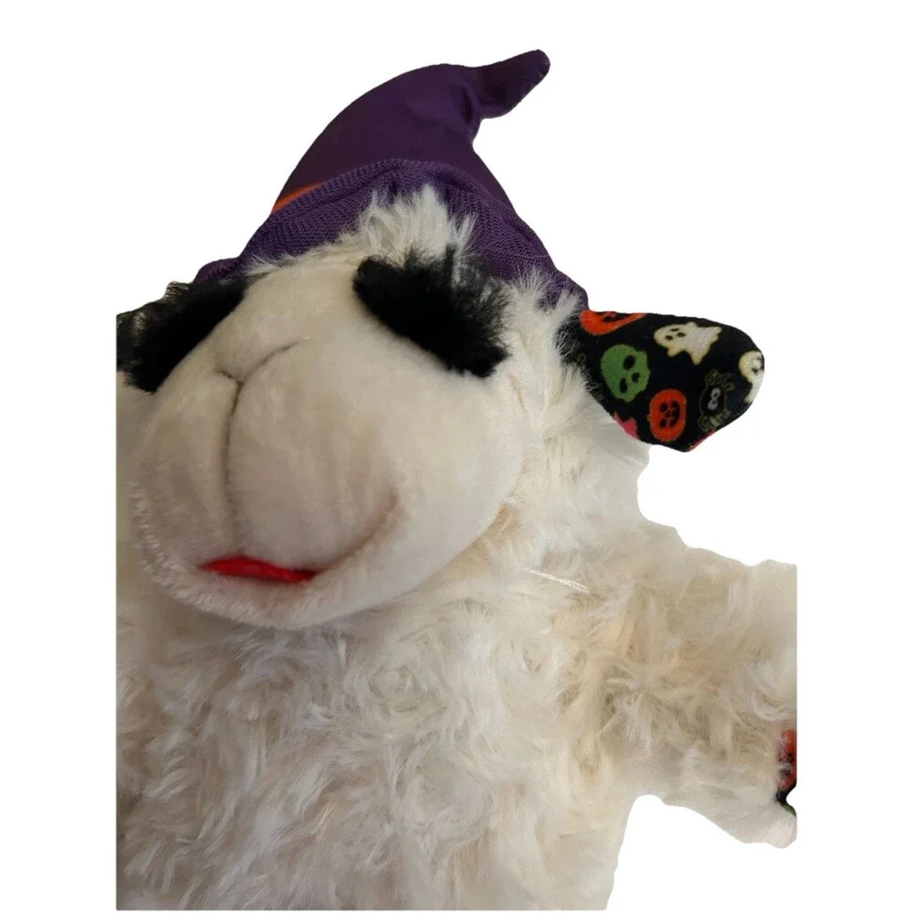 Multipet Lamb Chop Halloween Witch Purple Hat Squeaker Squeaky Plush Dog Toy 10